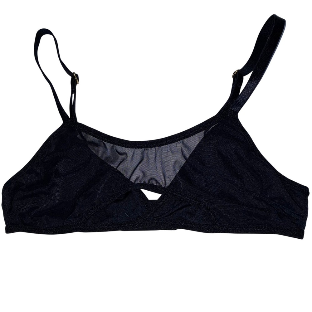 BootayBag‎ Sheer Black Mesh Cutout Bralette Size XS Wireless Goth Coquette Chic